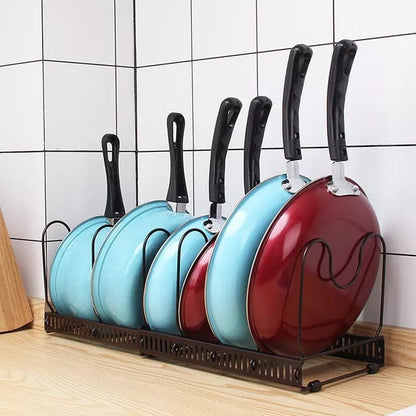 Adjustable & Detachable Pan, Pot, Lid Storage Rack | Expandable Heavy Iron Organizer for Kitchen, 30-58cm