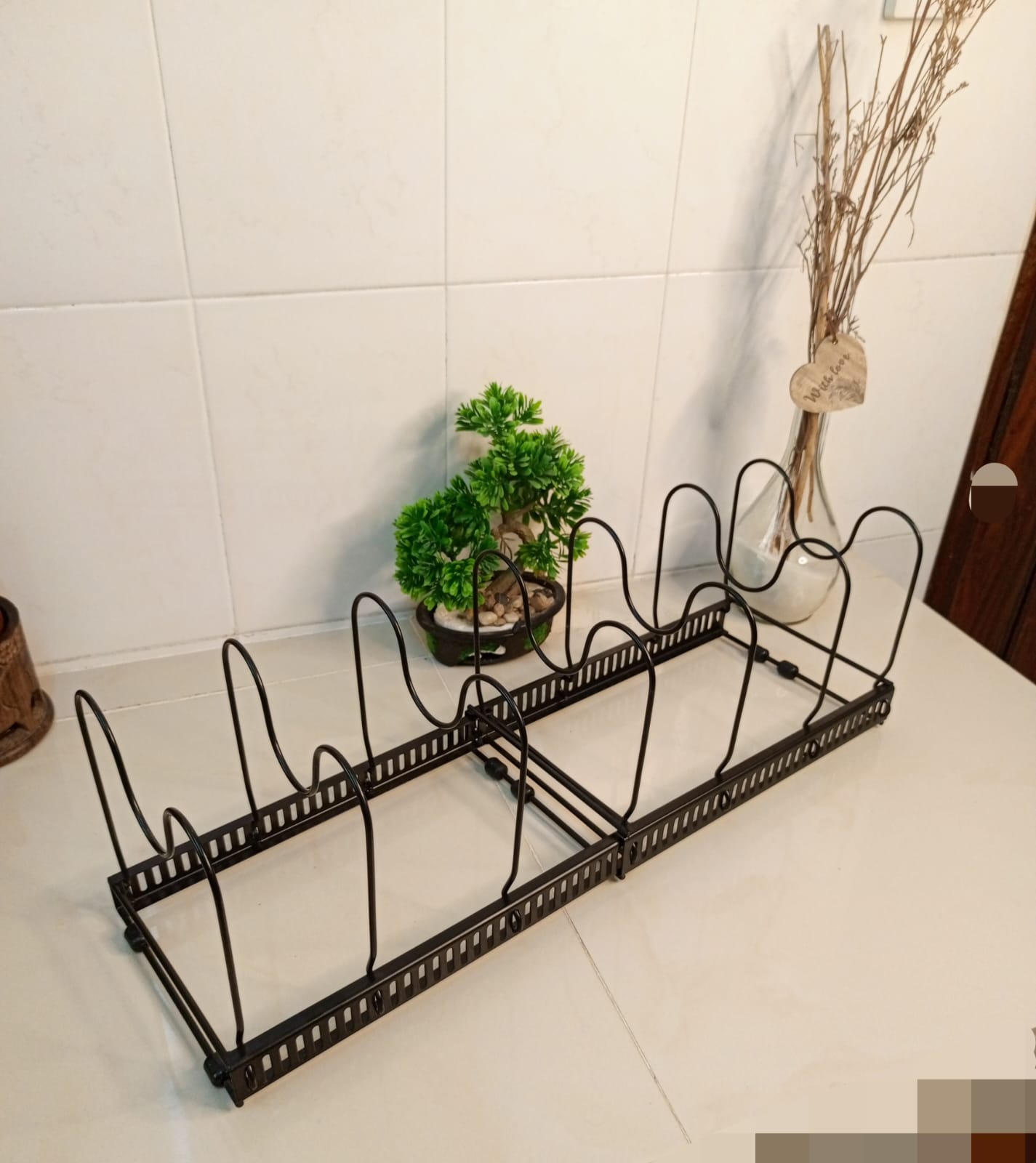 Adjustable & Detachable Pan, Pot, Lid Storage Rack | Expandable Heavy Iron Organizer for Kitchen, 30-58cm