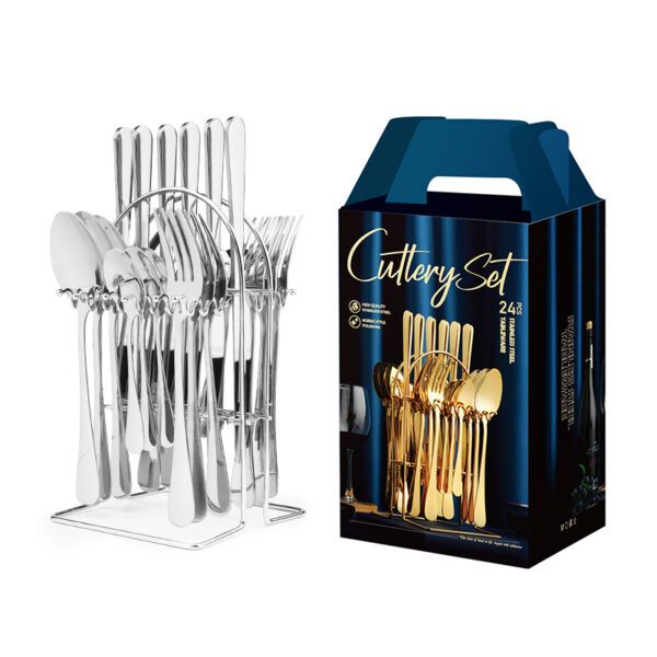 24pcs Stainless Steel Silver Cutlery Set – Elegant and Durable Flatware for Home and Dining