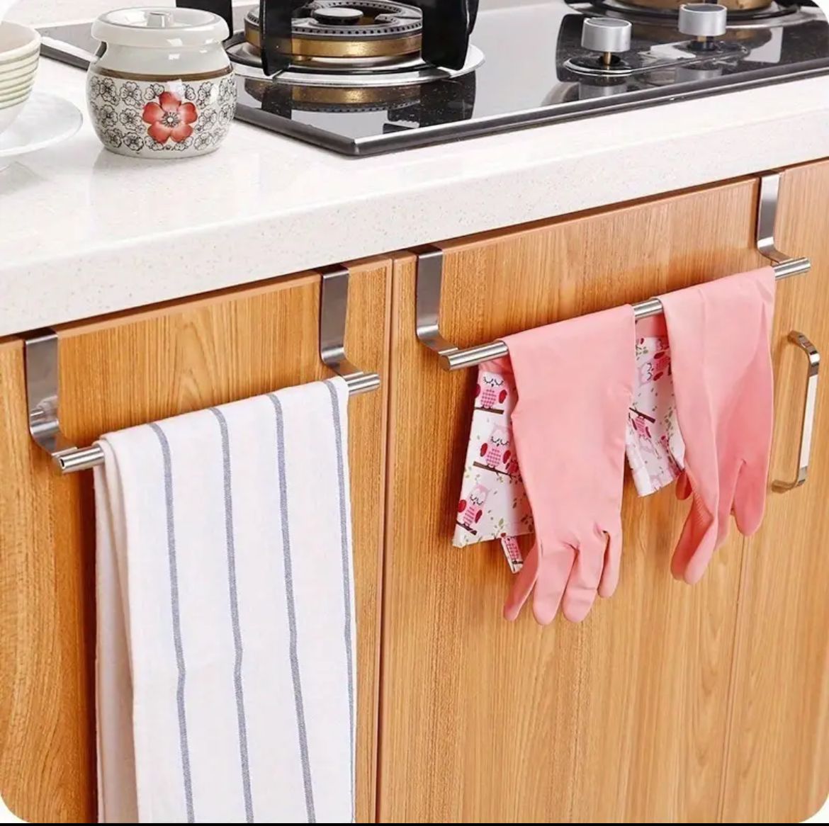 Door Towel Rack (36cm x 6.2cm)  | Over Cabinet Dish Towel Hanging Holder, Stainless Steel Kitchen Towel Rack