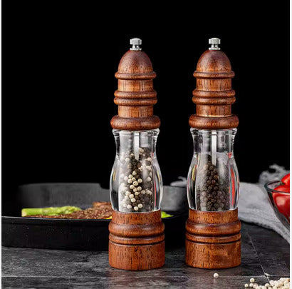 Large Pepper Grinder 23cm Bamboo & Glass Salt and Pepper Mill