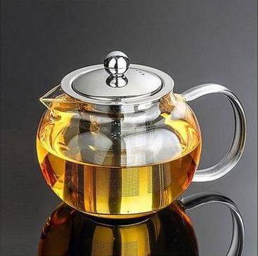 High Quality Borosilicate Glass Kettle with Sieve 600ml, Clear Round Design with Steel Filter