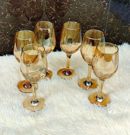 High Quality Premium Golden Wine Glasses Set of 6 Elegant Glassware for Wine, Champagne, and Cocktails