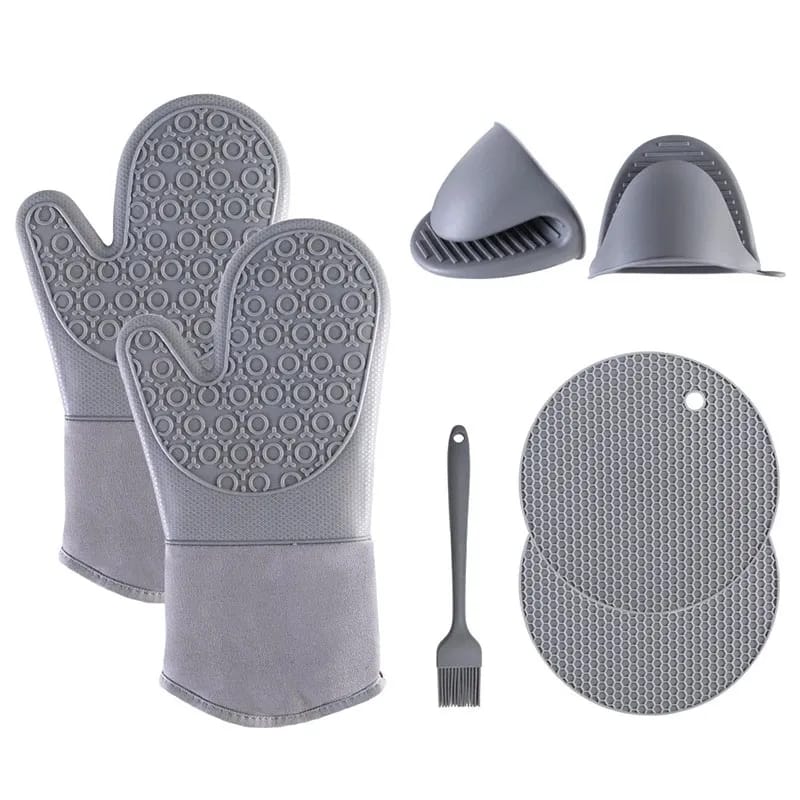 7pcs Oven Gloves Set Heat Resistant Kitchen Mitts with Pot Holders, Silicone Grips & Cooking Accessories