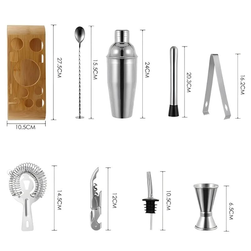 Cocktail Shaker Set  10-Piece Bartending Kit with Bamboo Frame for Home or Professional Use