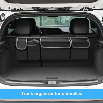 Car Trunk Organizer Adjustable Back Seat Hanging Storage Box, Foldable Multi Use High Capacity, 90cm x 25cm x 12cm