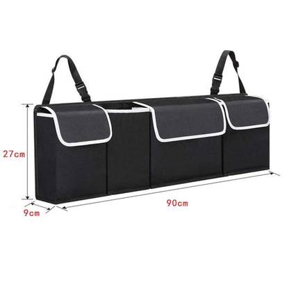 Car Trunk Organizer Adjustable Back Seat Hanging Storage Box, Foldable Multi Use High Capacity, 90cm x 25cm x 12cm