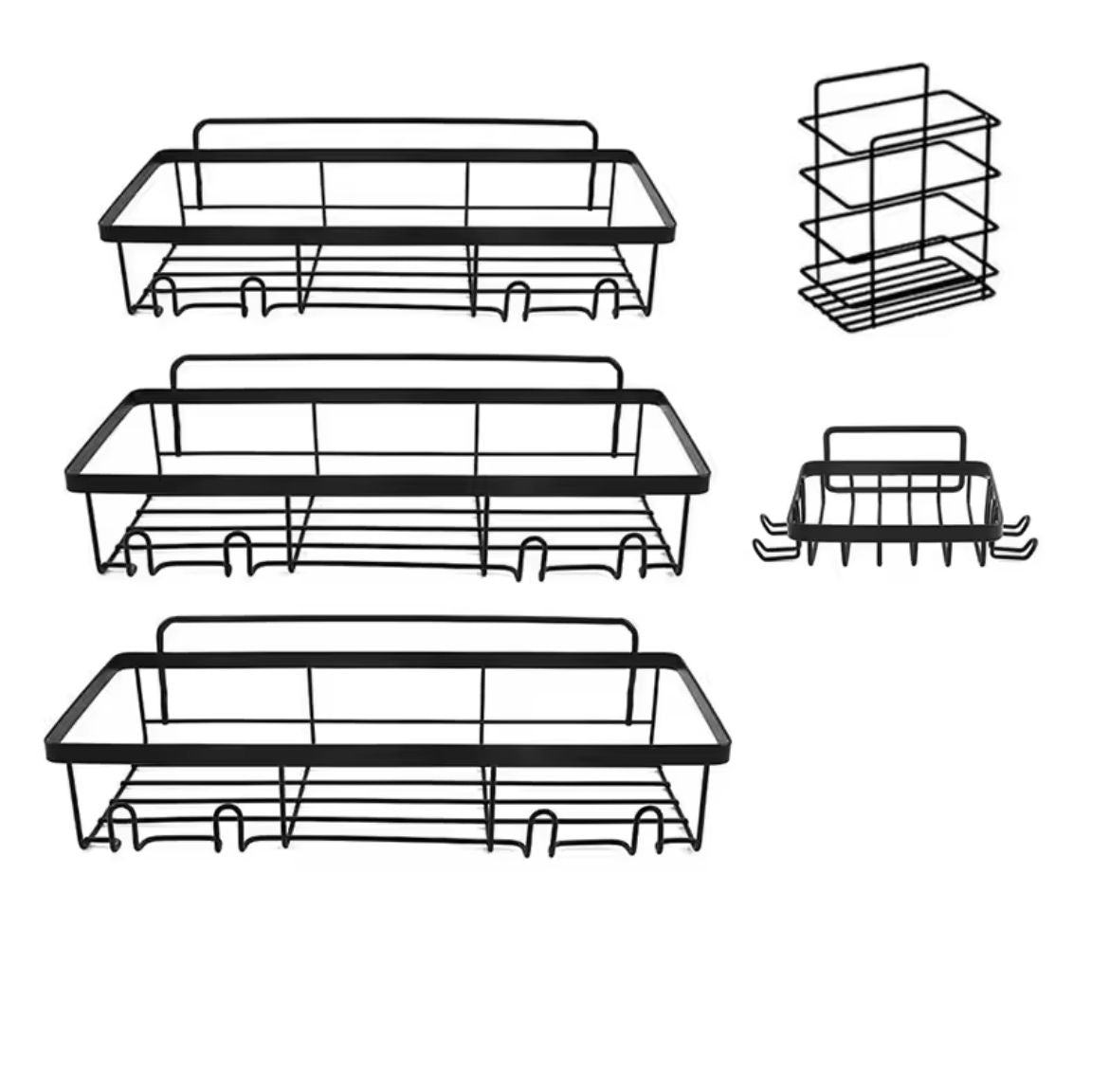 5pcs Set Rustproof Shower Caddy Shelf No Drilling Bathroom Organizer with Increased Load Capacity Adhesives