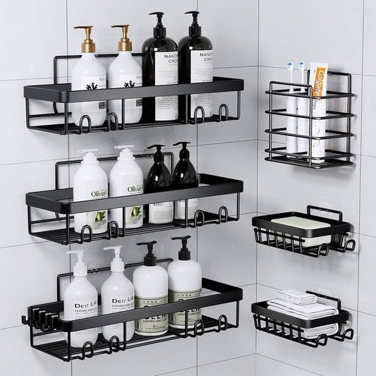 6pcs Rustproof Shower Caddy Shelf Set No Drill Bathroom Organizer with Increased Load Capacity Adhesives