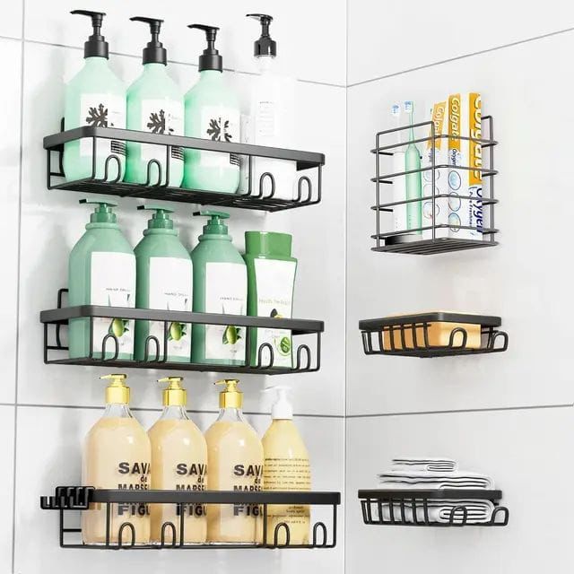 6pcs Rustproof Shower Caddy Shelf Set No Drill Bathroom Organizer with Increased Load Capacity Adhesives