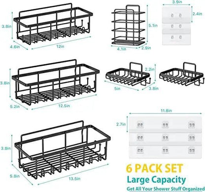 6pcs Rustproof Shower Caddy Shelf Set No Drill Bathroom Organizer with Increased Load Capacity Adhesives