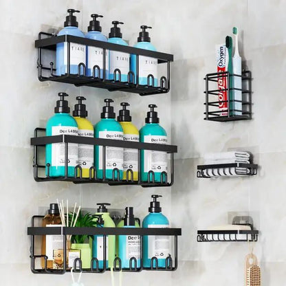 6pcs Rustproof Shower Caddy Shelf Set No Drill Bathroom Organizer with Increased Load Capacity Adhesives