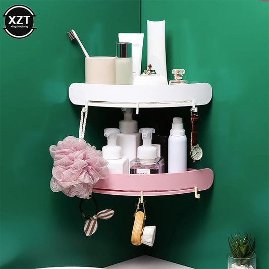 Corner Bathroom/Kitchen Shelf Organizer Adhesive Stickers, Available in Dark Green, White, Pink, and Grey