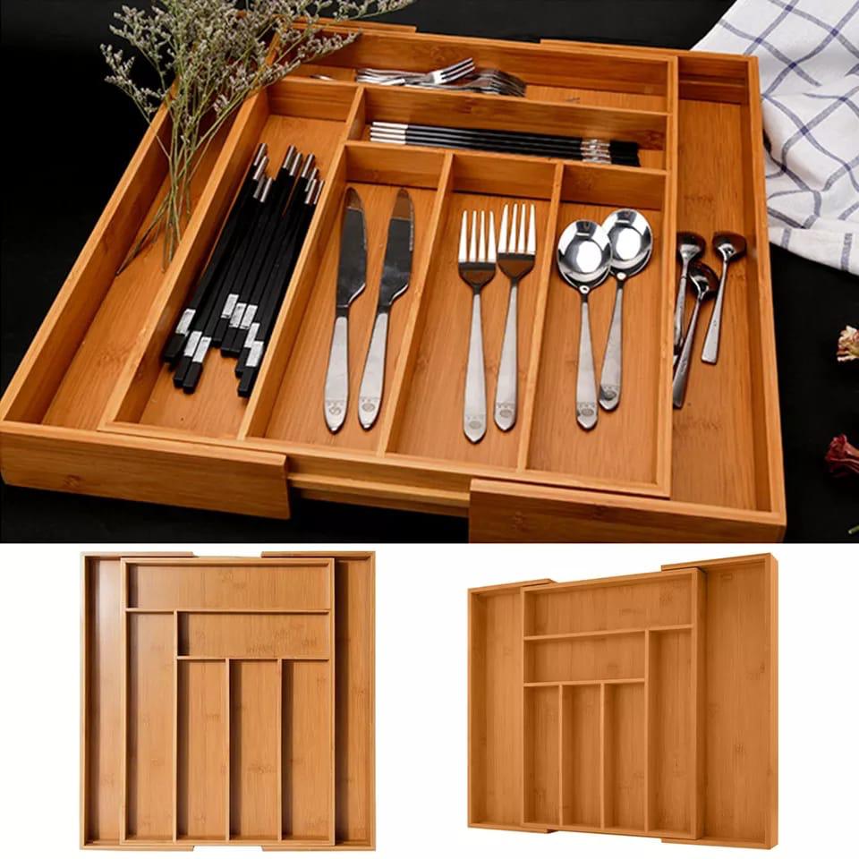 Multifunctional Bamboo Drawer Organizer | Expandable, Eco Friendly, Water Resistant Design for Cutlery and Flatware