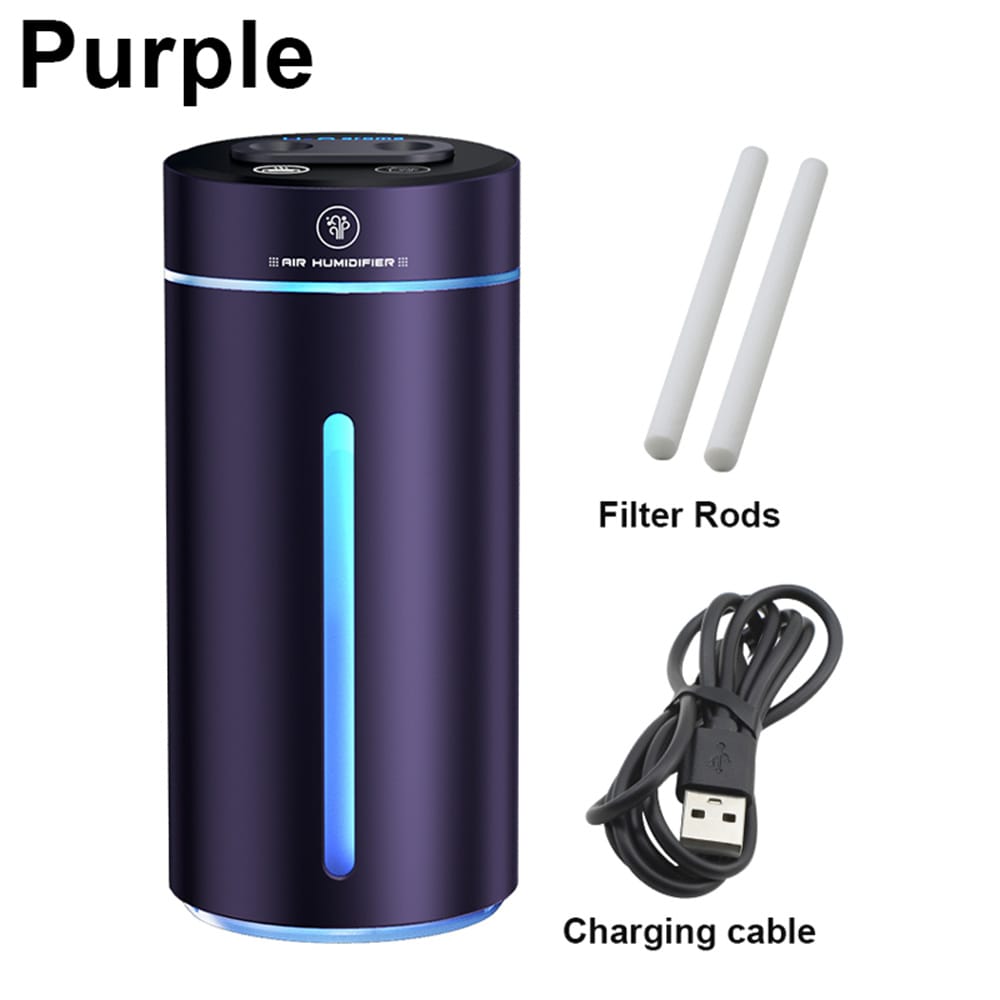 Car Humidifier | Rechargeable Dual Spray Intelligent Aromatherapy Mist Sprayer, 400ml Humidifier & Perfume Diffuser (Black, Red, Purple)