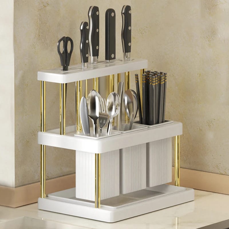 Multifunctional Kitchen Cutlery Holder Spoon, Fork, Chopstick, Knives Storage Rack with Drain, 25cm x 23cm x 16cm