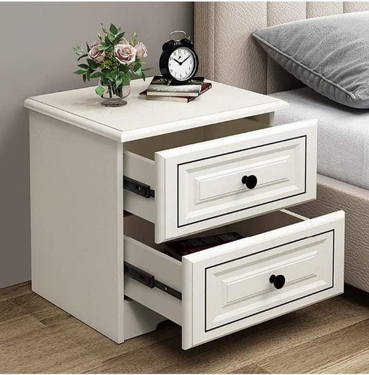 Nordic Luxury Double Drawer Bedside Cabinet – White, Large Capacity Storage (50x45x35cm)