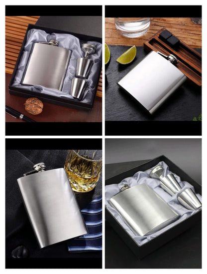 Stainless Steel Whiskey Flask with Two Tot Glasses 200ml Pocket Flask Set for Travel, Camping, and Outdoor Use (Silver)