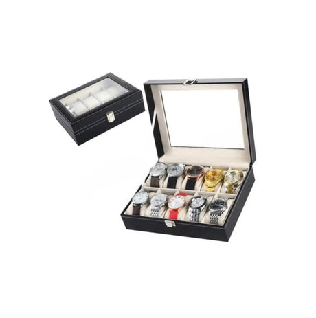 Furaha Finds 10 Slot Watch Organizer Storage Box  Vintage display case for watch collection, holds 10 watches securely.