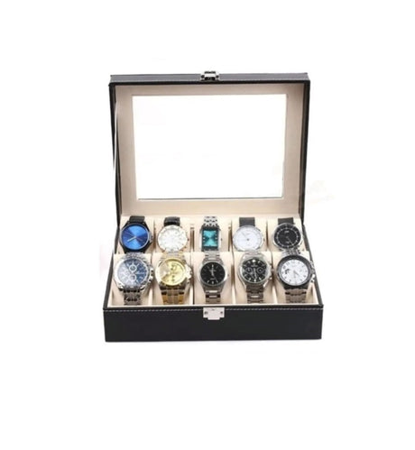 Furaha Finds 10 Slot Watch Organizer Storage Box  Vintage display case for watch collection, holds 10 watches securely.
