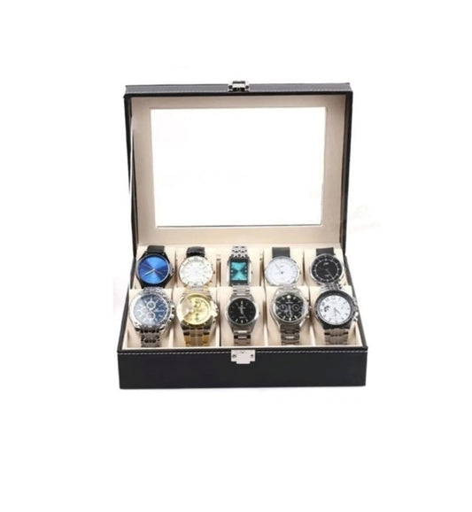 10 Slots Watch Organizer Storage Box | Vintage Display Case for Watch Collection (Holds 10 Watches)