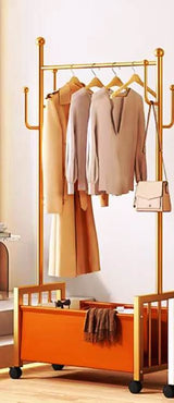 100cm Metallic Cloth Rack with Wheels Durable Clothes Organizer for Home or Office