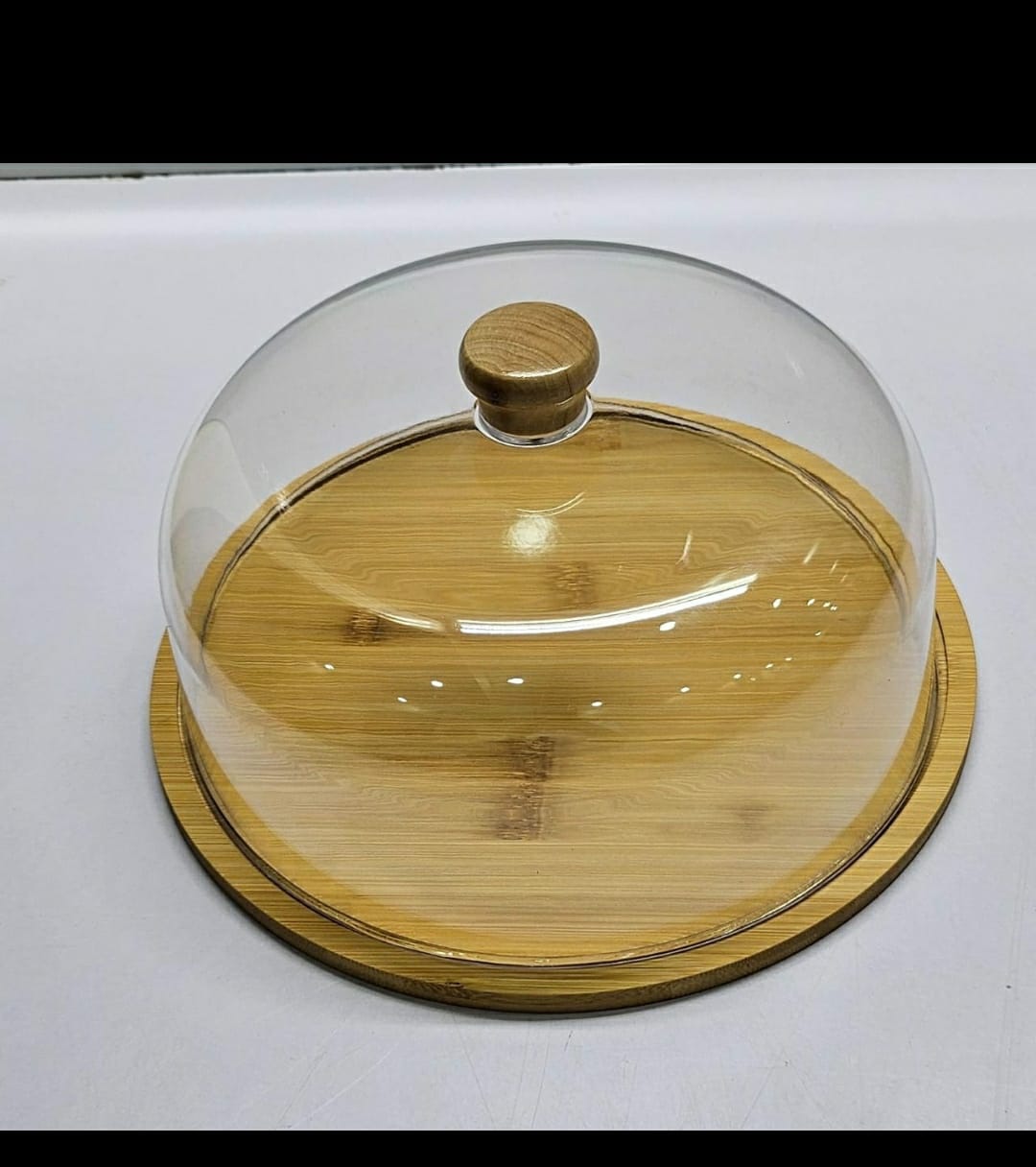 High Quality Bamboo Cake Fruit Stand with Acrylic Dome Cover | 30cm Base | Kitchen