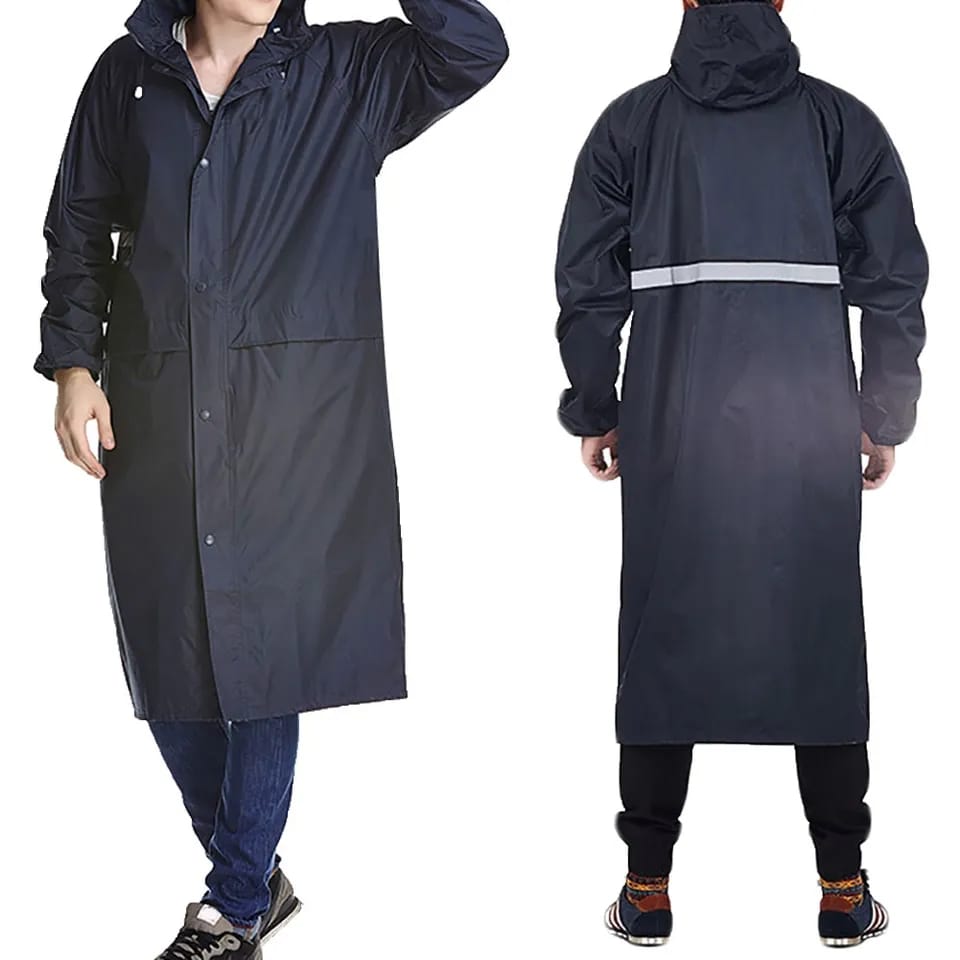 High Quality Adult Raincoat with Cap Unisex, 110cm Length, Fits Up to 120kgs