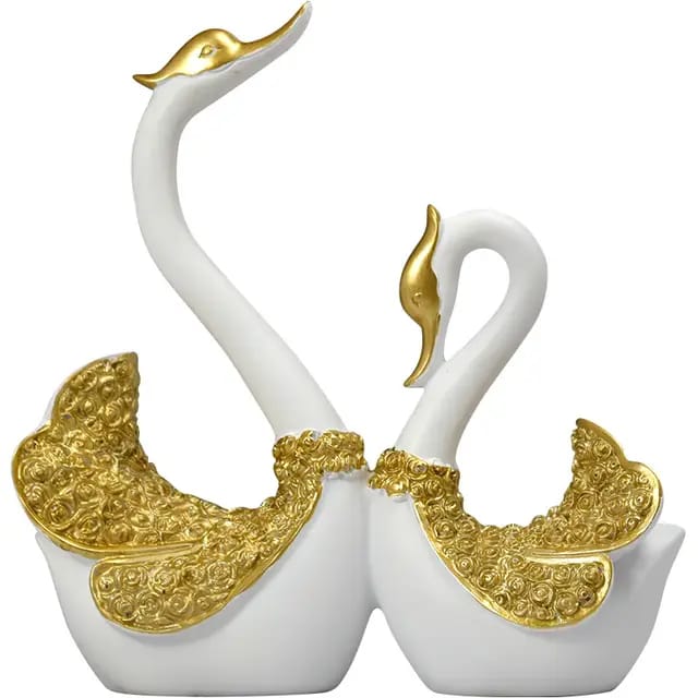 Pair Swan Home Decor Resin Figurine Sculpture | Elegant Decorative Statue | White, Black, Blue