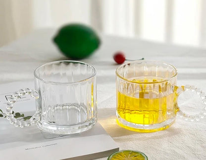 Luxury Borosilicate Glass Cup with Pearl Like Handle 300ml, Elegant and Heat Resistant|Tea Cup