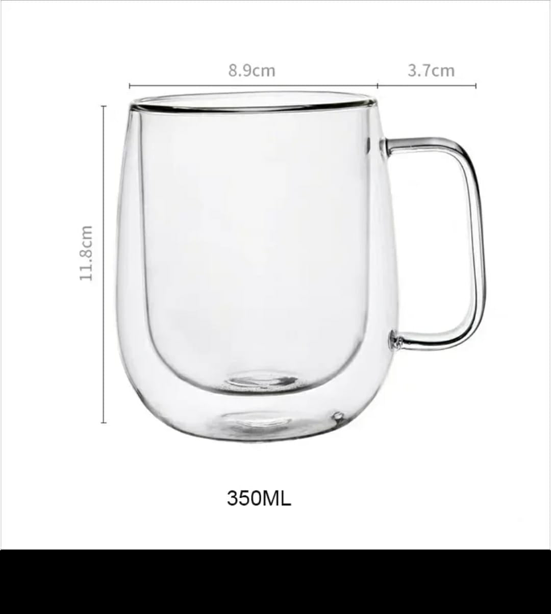 High Quality 350ml Transparent Double Wall Mug | Heat Resistant Glass Coffee & Tea Mug