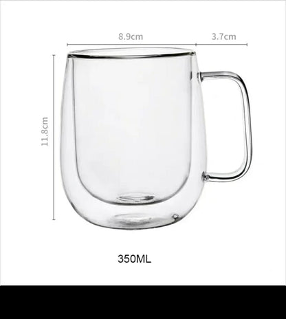 High Quality 350ml Transparent Double Wall Mug | Heat Resistant Glass Coffee & Tea Mug