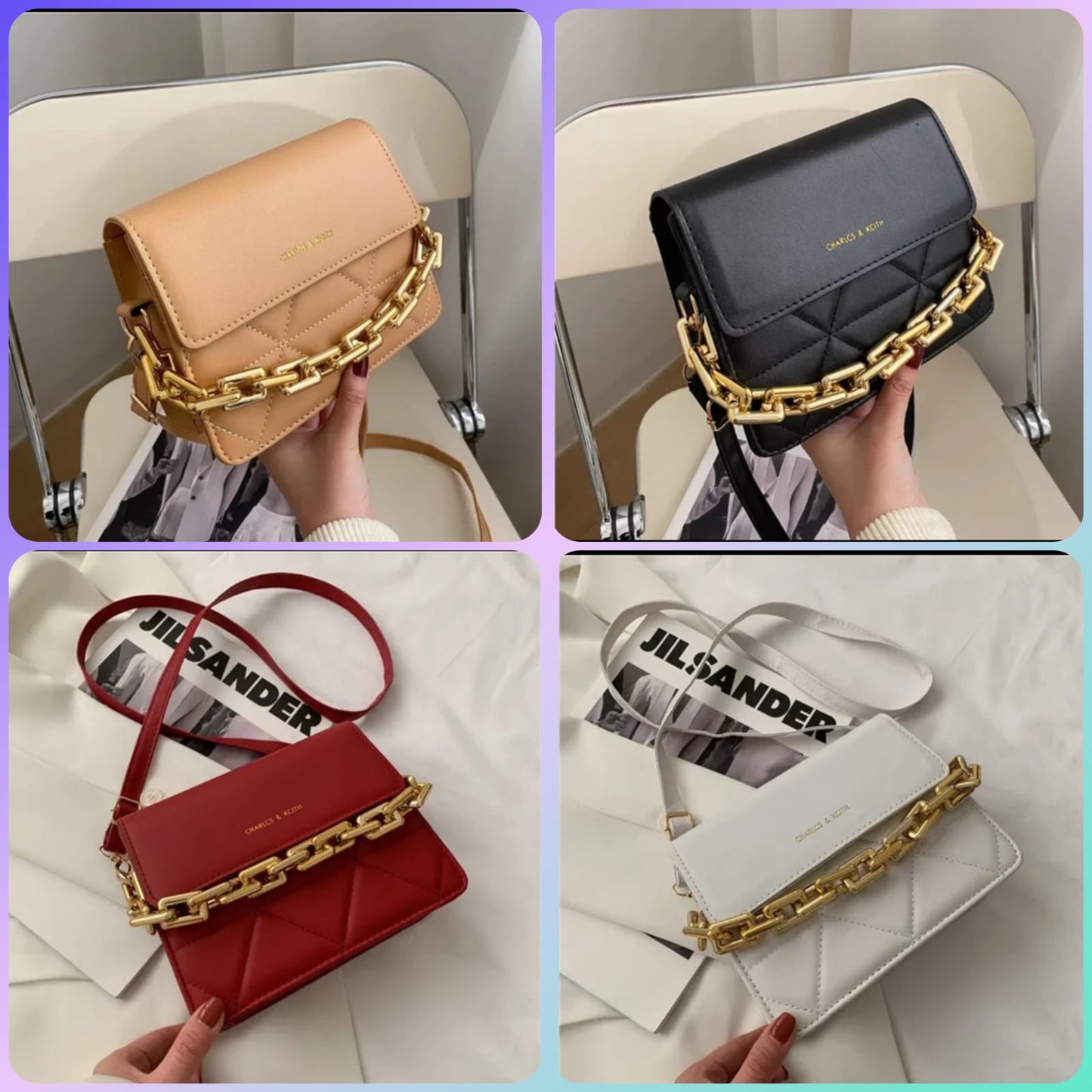 Sling Bags with Chain Straps | Stylish PU Leather Crossbody Bags for Women in Multiple Colors (20x16x10cm)