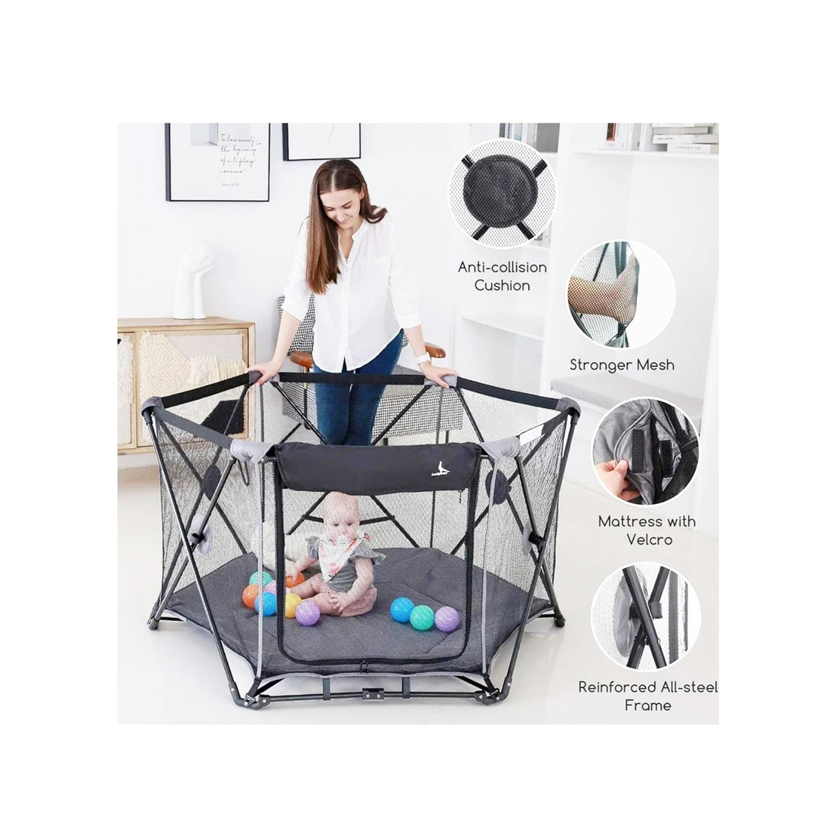 Foldable Portable Baby Playpen  Lightweight and Easy to Set Up, Safe Play Area for Babies and Toddlers