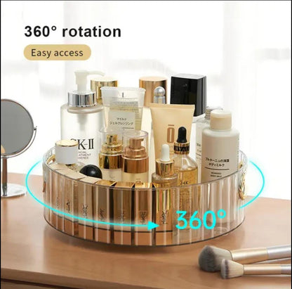 360° Rotating Nordic Tray Organizer Acrylic Cosmetic, Spice, and Display Tray for Makeup, Fruits, Toiletries (Amber Gold, Clear)