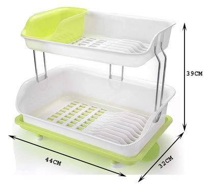 2 Tier Plastic Kitchen  Dish Drainer Rack | Durable Kitchen Organizer (Available in Green, Blue, Pink)