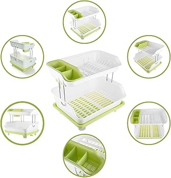 2 Tier Plastic Kitchen  Dish Drainer Rack | Durable Kitchen Organizer (Available in Green, Blue, Pink)