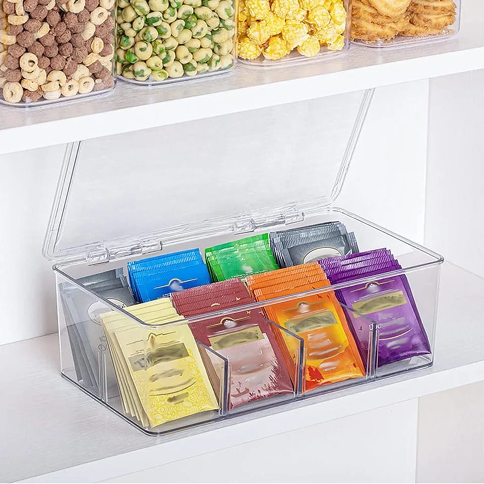 Acrylic Tea Bag/Coffee Organizer | 8 Compartments, Removable Dividers, Stackable Design