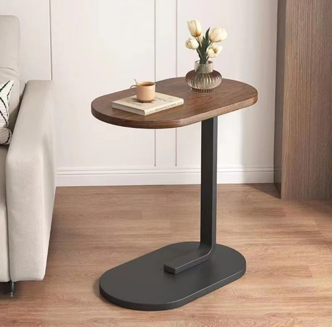 C Shaped Side Table  | MultiPurpose Slide Under Seat Table with White Finish