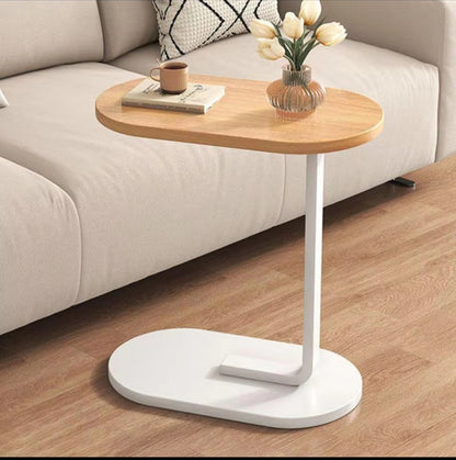 C Shaped Side Table  | MultiPurpose Slide Under Seat Table with White Finish