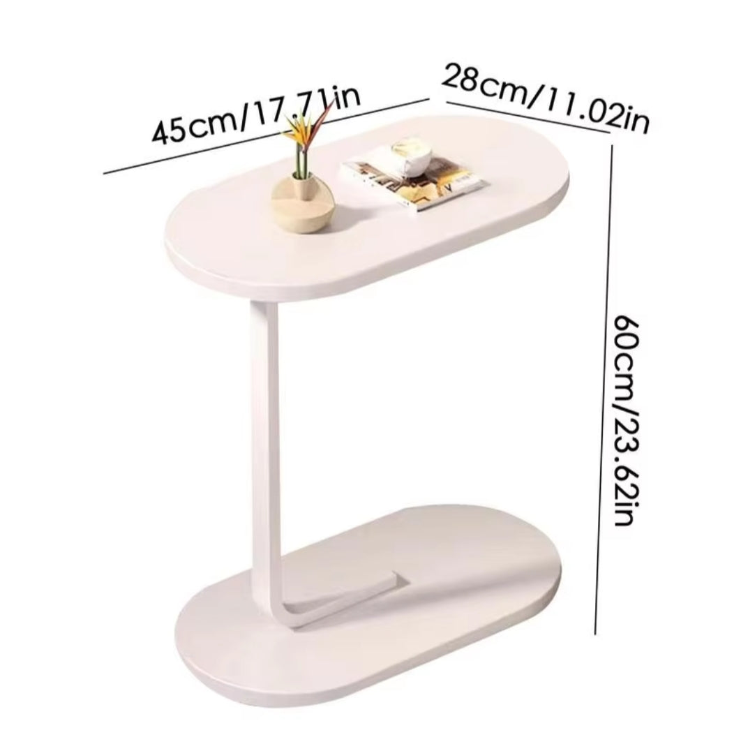 C Shaped Side Table  | MultiPurpose Slide Under Seat Table with White Finish