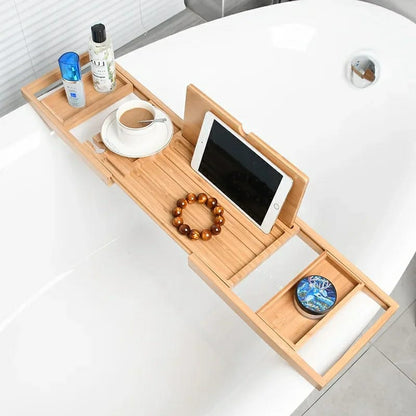 Multifunctional Wooden Bathtub Tray | Organizer | Expandable (29.53" to 42.91"), Sturdy Design for Bathroom Essentials