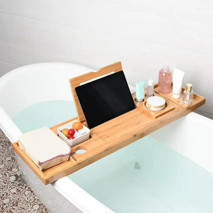 Multifunctional Wooden Bathtub Tray | Organizer | Expandable (29.53" to 42.91"), Sturdy Design for Bathroom Essentials