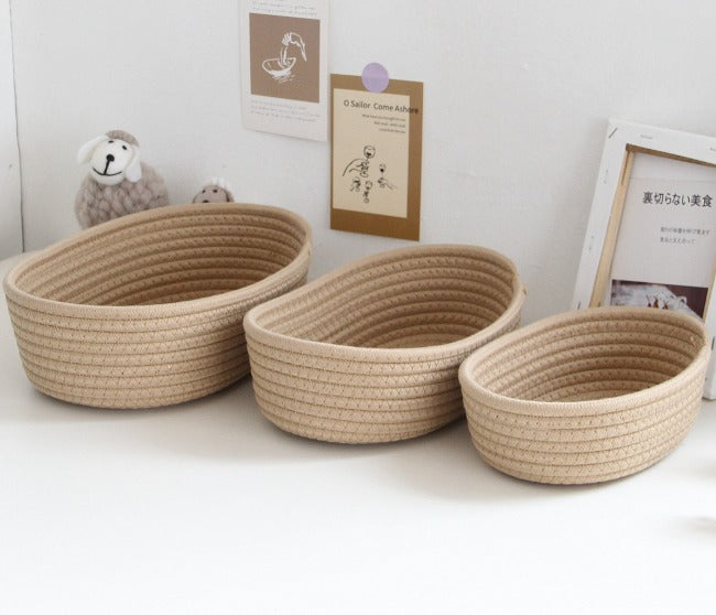 Woven Nordic Cotton Rope Storage Baskets (Set of 3) Decorative Organizer Bins for Desktop, Sundries, Keys, and Cosmetics