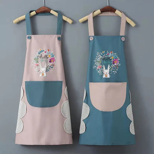 Oil Proof Waterproof Cartoon Apron Sleeveless Kitchen Apron with Waist Wipe for Household Cooking