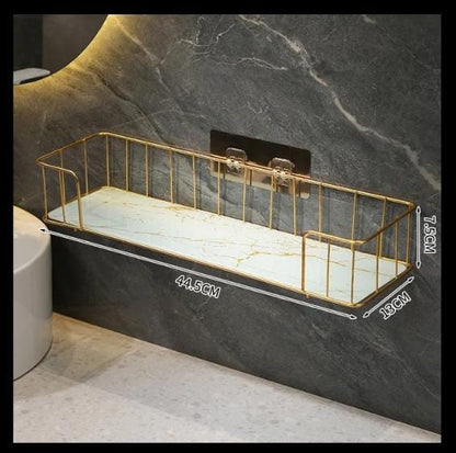 Luxury Bathroom Shelf with Marble Glass Plate | Nordic Light Design, Available in Small and Large Sizes | Small (34.5x13x7.5cm), Large (44.5x13x7.5cm)