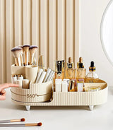 Rotatable Cosmetic Storage Box Elegant and Durable Organizer, 35x15x14cm, PET + ABS, Cream