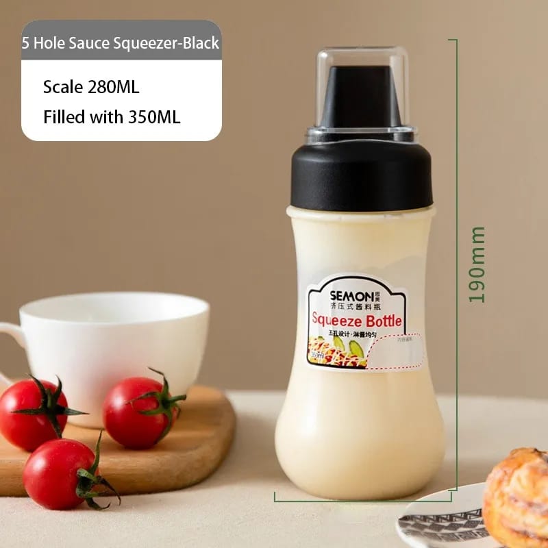 350ml Five-Hole Sauce Squeeze Bottle – Plastic Ketchup, Honey, and Condiment Dispenser for Kitchen Use