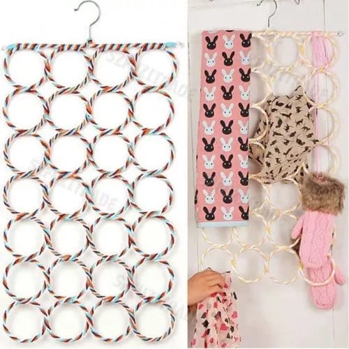 28 Holes Scarf and Tie Holder Space Saving Organizer for Closet, Hangers for Scarves, Belts, and Ties