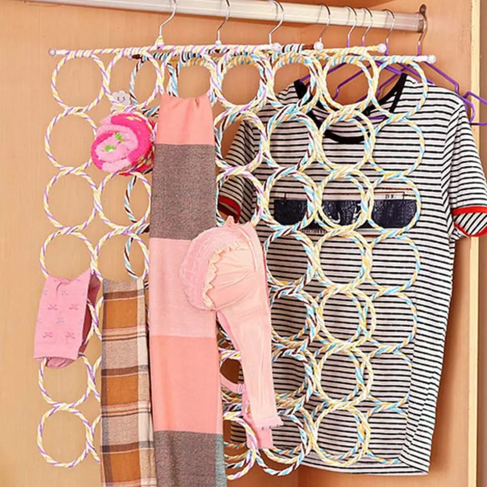 28 Holes Scarf and Tie Holder Space Saving Organizer for Closet, Hangers for Scarves, Belts, and Ties